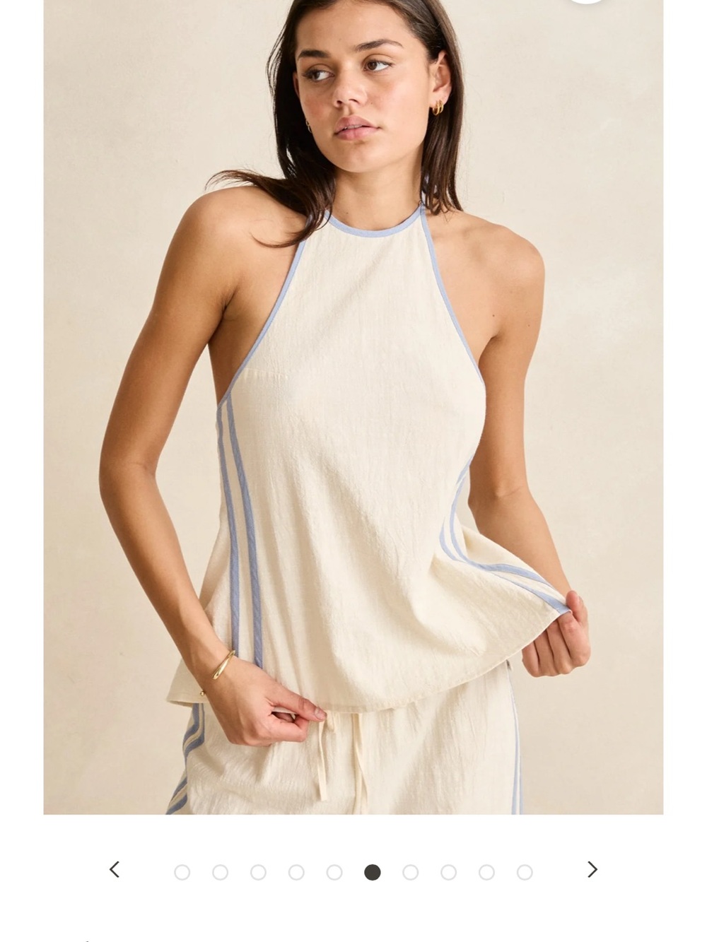 Rhythm Cream Halter Top with Light Blue Trim